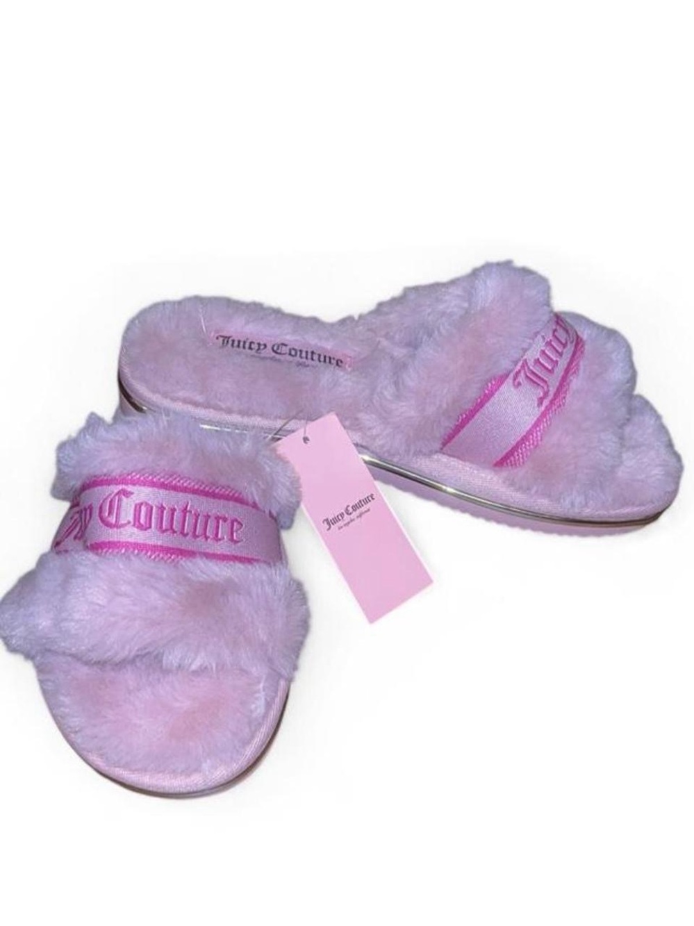 Juicy Couture Pink Faux Fur Slides Slippers NWT Y2K Cozy Size S - Picture 2 of 8